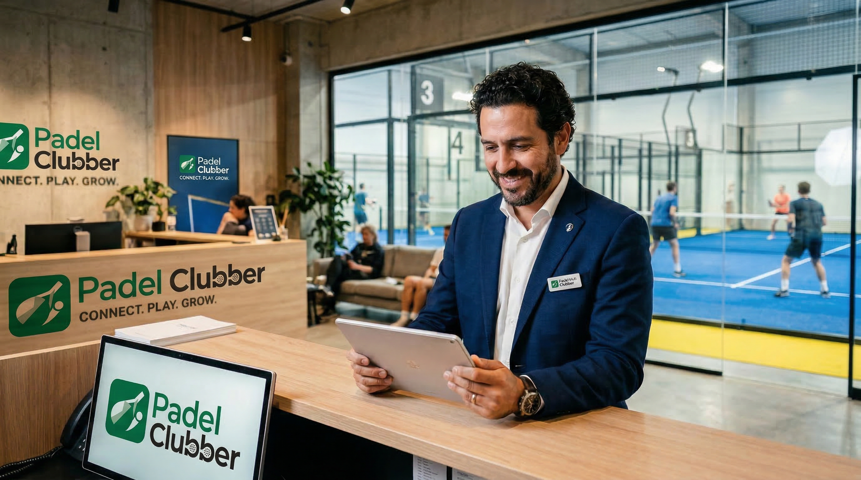 Administrador de club usando Padel Clubber en tablet